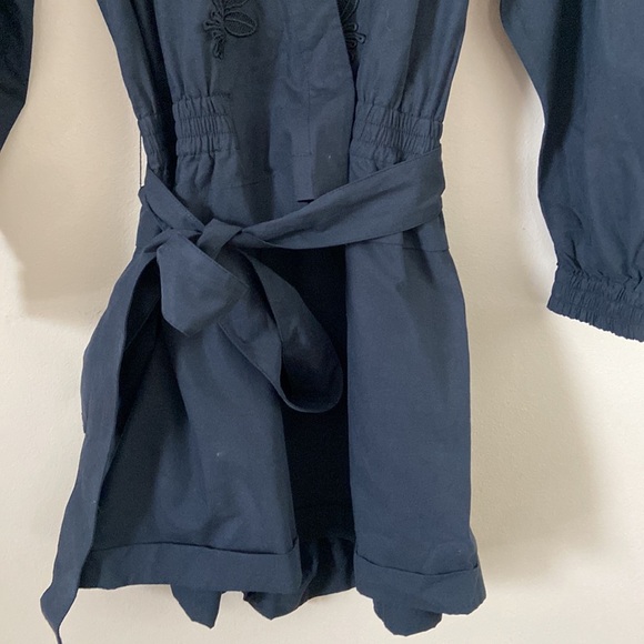 DEREK LAM 10 CROSBY- Floral Embroidery Black Long Sleeve Wrap Romper - Picture 12 of 16